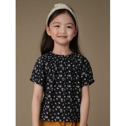 哈齒童裝兒童夏裝新款田園碎花女童短袖襯衫休閒寬松娃娃衫中大童