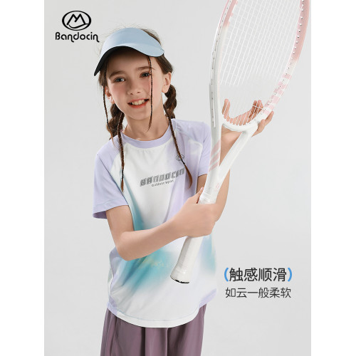 半度閒女童夏裝薄款運動短袖t恤洋氣2025新款兒童夏季透氣上衣潮T
