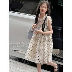 孫小美kids 法式波點女童無袖連衣裙2025新款夏裝兒童裙子公主裙