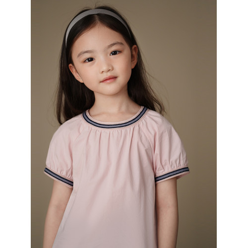 哈齒童裝兒童夏裝甜美粉色森系上衣女童短袖襯衫親膚全棉小衫女孩