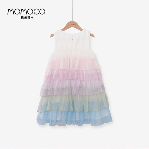 MOMOCO/瑪米瑪卡女童無袖連衣裙2025夏季新款中大童漸變彩虹裙子