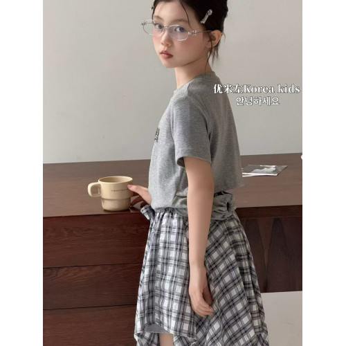 女童短袖t恤2025新款夏季兒童洋氣上衣夏裝女孩半袖短款設計款潮