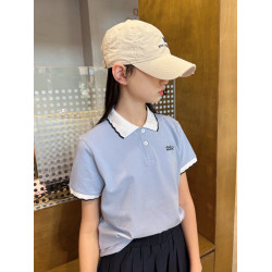 兒童短袖POLO衫女童t恤花邊翻領薄珠地棉有領女孩體恤休閒學院風