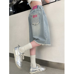 女童牛仔中褲2025新款兒童中大童夏裝薄款百搭洋氣女孩短褲五分褲