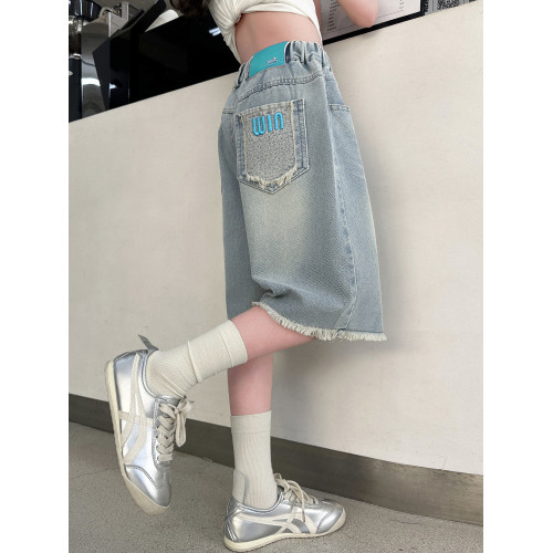 女童牛仔中褲2025新款兒童中大童夏裝薄款百搭洋氣女孩短褲五分褲