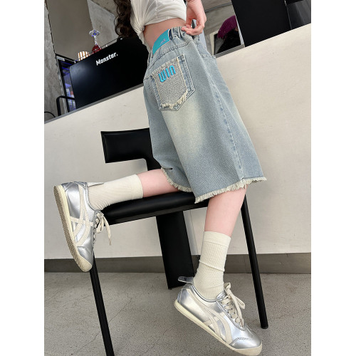 女童牛仔中褲2025新款兒童中大童夏裝薄款百搭洋氣女孩短褲五分褲