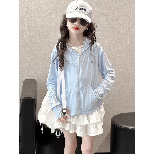 女童夏裝防曬衣2025新款兒童冰絲連帽防曬服女大童裝夏季薄款外套