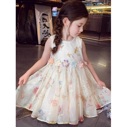 女童連衣裙夏裝2025新款洋氣兒童裙子夏季童裝小女孩碎花背心裙