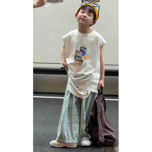 男童無袖短袖夏季2025新款痞帥兒童背心薄款中大童夏裝男孩T恤潮