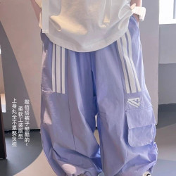 巴啦新品男童褲子美式工裝褲兒童夏季設計多口袋直筒褲中大童寬松