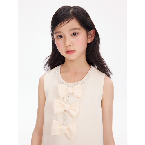 YinGiiar童裝蝴蝶結緞面連衣裙女童氣質珠片兒童禮服背心裙女大童