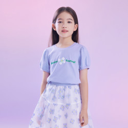 【記憶棉綉花T】安奈兒童裝女童親膚圓領短袖T恤2025夏款彈力透氣
