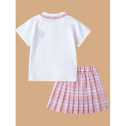 女童連衣裙jk套裝製服夏季兒童正版KT貓格子裙兩件套小學生百褶裙