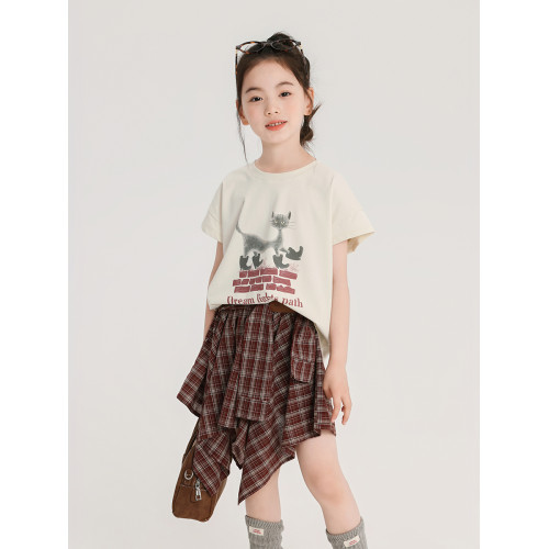 布丁哈魯童裝夏裝女童圓領短袖2025夏季新款兒童洋氣涼感半袖T恤