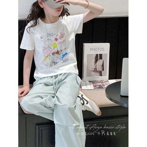 孫小美kids 飄帶蝴蝶結女童短袖T恤2025新款夏裝兒童短款上衣半袖