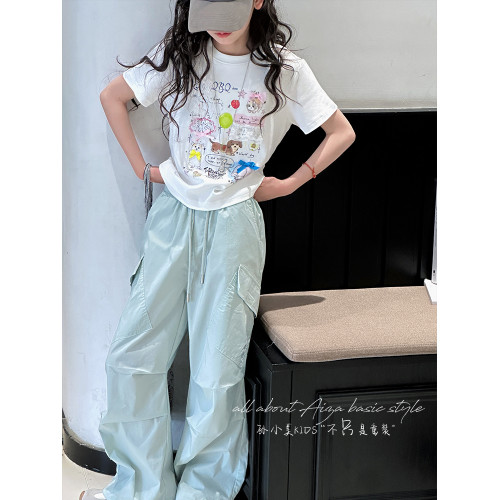 孫小美kids 飄帶蝴蝶結女童短袖T恤2025新款夏裝兒童短款上衣半袖