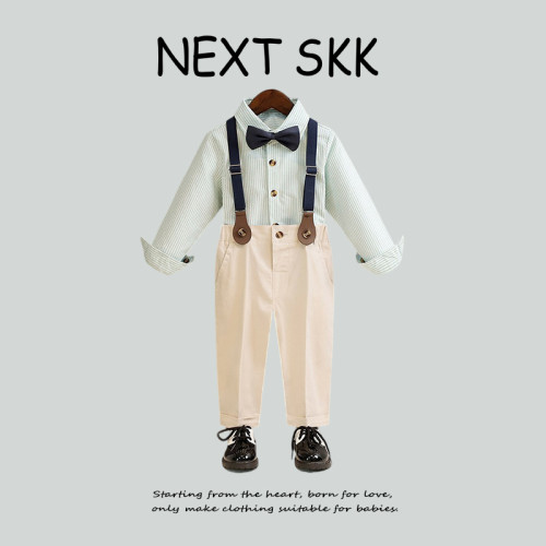 英國NEXT SKK兒童禮服春夏英倫條紋襯衫背帶褲男童周嵗花童婚禮服