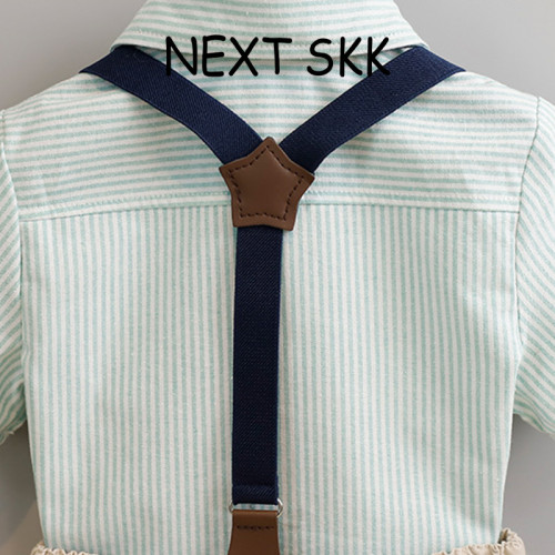 英國NEXT SKK兒童禮服春夏英倫條紋襯衫背帶褲男童周嵗花童婚禮服