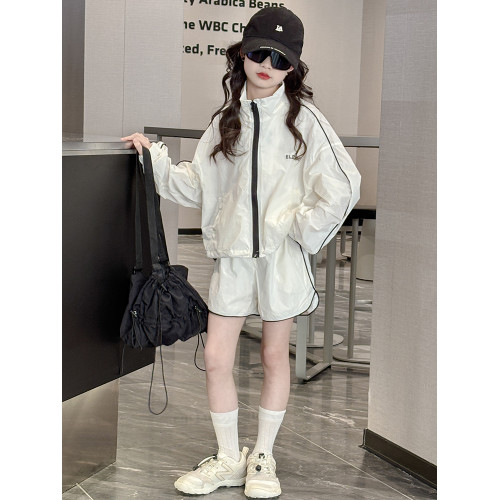 女童夏裝防曬衣套裝2025新款兒童防紫外線防曬服中大童運動兩件套