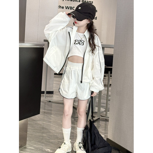 女童夏裝防曬衣套裝2025新款兒童防紫外線防曬服中大童運動兩件套