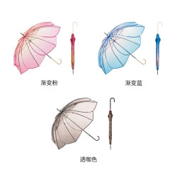 8骨透明花瓣雨繖防風防水長柄繖女生小清新高顔值輕巧漸變色雨繖