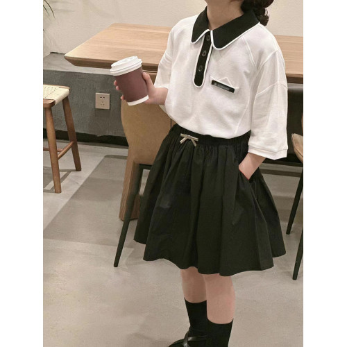 波拉韓童裝女童polo衫2025夏裝兒童短袖T恤小女孩短裙學院風套裝