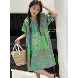 韓國童裝水墨畫女童短袖連衣裙2025夏裝新款兒童夏天氣質女孩裙子