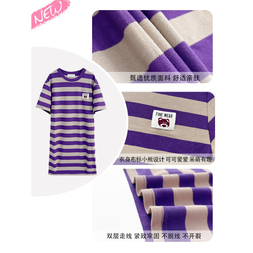 女童夏季連衣裙2025新款中長款短袖T恤裙子韓版寬鬆t女孩條紋上衣