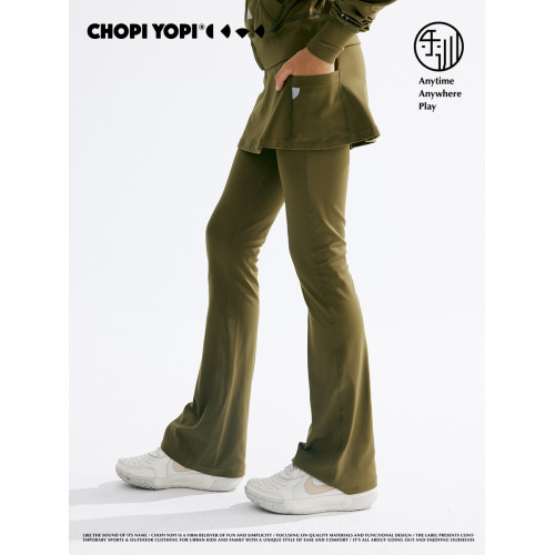 chopiyopi童裝 兒童假兩件裙擺喇叭褲春秋新款女童高彈打底運動褲