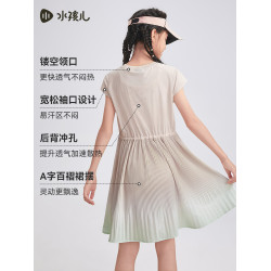 水孩兒童裝女童連衣裙2025夏裝新品中大童清涼百褶裙女孩短袖裙子