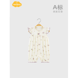Aengbay嬰兒夏季連體衣洋氣女寶外出短袖哈衣爬服新生兒衣服夏裝