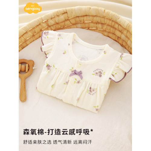 Aengbay嬰兒夏季連體衣洋氣女寶外出短袖哈衣爬服新生兒衣服夏裝