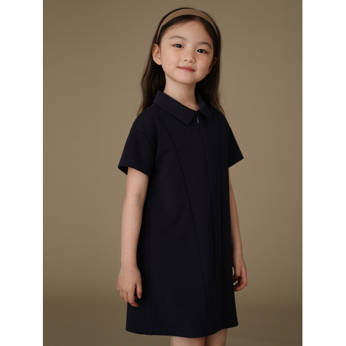 哈齒童裝夏季兒童短袖連衣裙涼感透氣運動裙女童polo裙藏青學院風