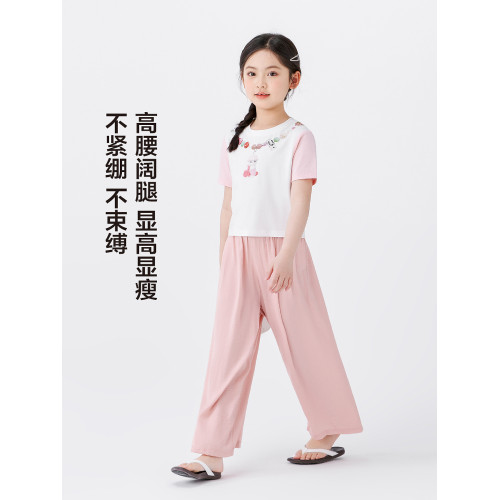 左西女童濶腿褲夏季薄款透氣褲子2025新款兒童夏裝輕薄涼感山本褲