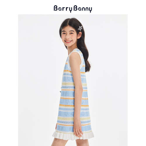 BarryBanny女童海洋無袖連衣裙2025夏季新款兒童裙子條紋背心裙女