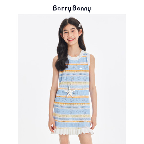 BarryBanny女童海洋無袖連衣裙2025夏季新款兒童裙子條紋背心裙女