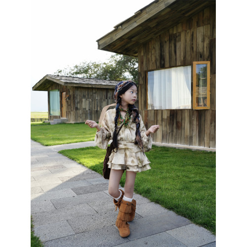 TOUKIDS2025夏新款天絲棉潑墨兒童連衣裙女童碎花裙百搭西北度假