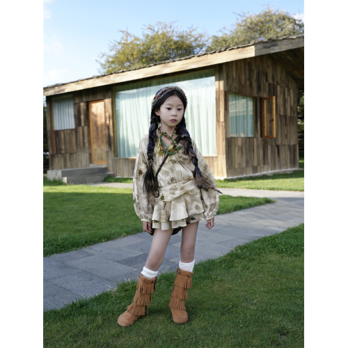 TOUKIDS2025夏新款天絲棉潑墨兒童連衣裙女童碎花裙百搭西北度假