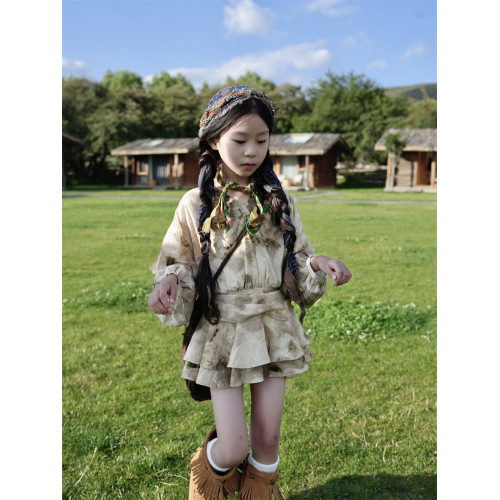 TOUKIDS2025夏新款天絲棉潑墨兒童連衣裙女童碎花裙百搭西北度假