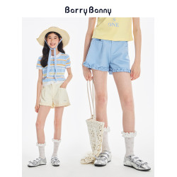 BarryBanny女童萊賽爾短褲2025夏季新款兒童休閒褲中大童花邊褲子