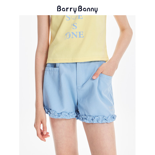 BarryBanny女童萊賽爾短褲2025夏季新款兒童休閒褲中大童花邊褲子