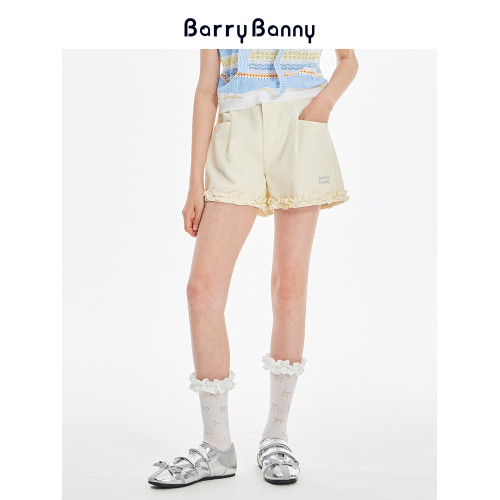 BarryBanny女童萊賽爾短褲2025夏季新款兒童休閒褲中大童花邊褲子