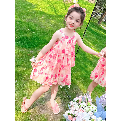 女童夏季無袖連衣裙2025新款兒童掛脖裙子女寶公主夏款吊帶裙紗裙