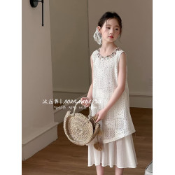 波拉韓女童無袖連衣裙夏季2025新款兒童波西米亞背心裙女孩長裙子