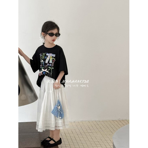 波拉韓女童夏裝短袖兒童印花T恤2025新款小女孩甜美體恤夏季半袖t