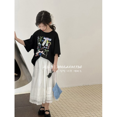 波拉韓女童夏裝短袖兒童印花T恤2025新款小女孩甜美體恤夏季半袖t