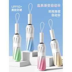 漸變色防曬遮陽繖晴雨兩用繖女小巧可攜式折曡防紫外線黑膠太陽繖