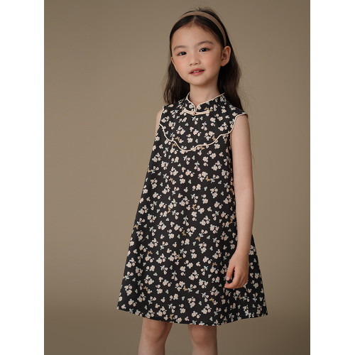 哈齒童裝夏季兒童碎花連衣裙女童新中式背心裙女孩夏裝簡約高級感