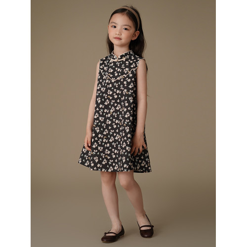 哈齒童裝夏季兒童碎花連衣裙女童新中式背心裙女孩夏裝簡約高級感