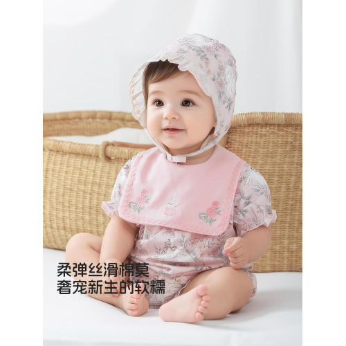 考拉蒂爾嬰兒夏薄款衣服短袖百日寶寶包屁衣女嬰小月齡多巴胺穿搭